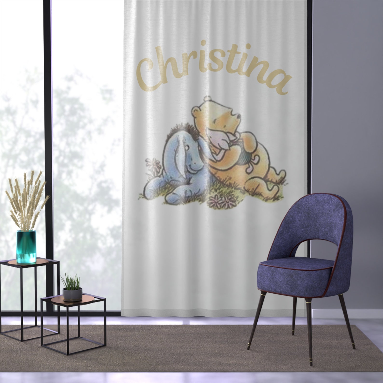 Winnie the Pooh Lightweight Window Curtain Custom Nursery Pooh Bear