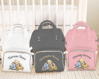 Winnie the Pooh Baby Bag Custom Diaper Bag Classic Winnie the Pooh Diaper Bag Personalized Diaper Bag for Girl Large Diaper Backpack