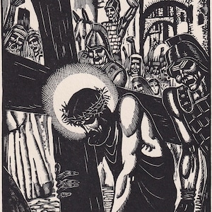 1930 JAMES REID Wood Engraving - &#39;Jesus Carrying the Cross&#39; - Bible Wood Engraving - Bible Art - Christian Art - 6 x 9.15 Inches