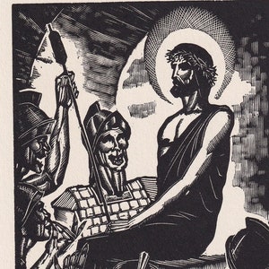 1930 JAMES REID Wood Engraving - &#39;Jesus Mocked by Roman Soldiers&#39; - Bible Wood Engraving - Bible Art - Christian Art - 6 x 9.15 Inches