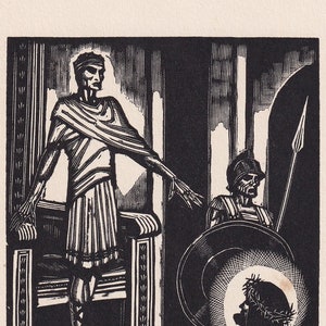 1930 JAMES REID Wood Engraving - &#39;Jesus and Pontius Pilate&#39; - Bible Wood Engraving - Bible Art - Christian Art - 6 x 9.15 Inches