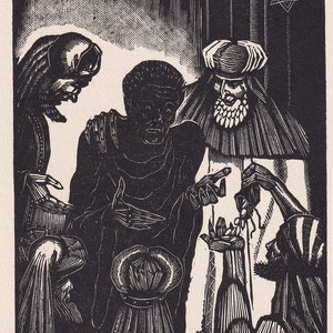 1930 JAMES REID Wood Engraving - &#39;Judas and the 30 Pieces of Silver&#39; - Bible Wood Engraving - Bible Art - Christian Art - 6 x 9.15 Inches