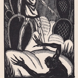 1930 JAMES REID Wood Engraving - &#39;Jesus Rejecting Satan&#39; - Bible Wood Engraving - Bible Art - Christian Art - 6 x 9.15 Inches