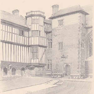 1926 CAMBRIDGE: QUEEN&#39;S CLOISTER - Antique Cambridge Print - Cambridge University Print - Cambridge Wall Art - 8.7 x 5.9 Inches