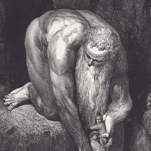 Grabado de Gustave Doré de 1870: &quot;El gigante Anteo&quot; - Arte mural de Doré - Grabado antiguo de Doré - 21,5 x 31,8 cm