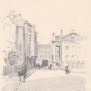 1923 OXFORD: BROAD STREET - Antique Oxford Print - Oxford University Print - Oxford Wall Art - 8.75 x 6 Inches