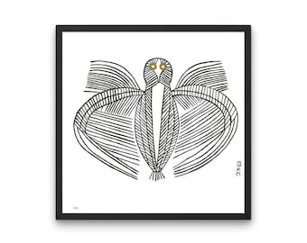 1974 INUIT ART - "The owl" - Pudloe / Ottochie - Eskimo Wall Art - Inuit Folk Art - Native Canadian Art - 9.8 x 9.8 Inches