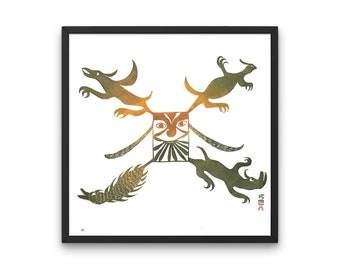 1974 INUIT ART - "Fantasy" - Johnniebo / Iyola - Eskimo Wall Art - Inuit Folk Art - Native Canadian Art - 9.8 x 9.8 Inches