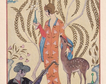 1928 PERFUME by GEORGE BARBIER Print - Original Antique Print - Pochoir - Art Deco Perfume Print - Art Deco Wall Art - 6.4 x 9.75 Inches