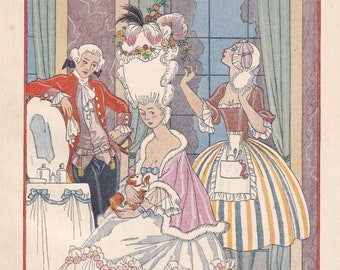 1928 PERFUME by GEORGE BARBIER Print - Original Antique Print - Pochoir - Art Deco Perfume Print - Art Deco Wall Art - 6.4 x 9.75 Inches