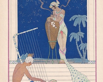 1928 PERFUME by GEORGE BARBIER Print - Original Antique Print - Pochoir - Art Deco Perfume Print - Art Deco Wall Art - 6.4 x 9.75 Inches