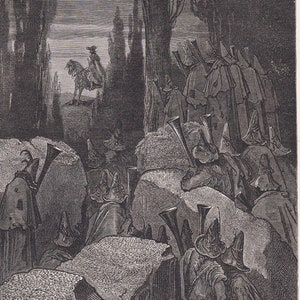 1870 GUSTAVE DORE Print - "Munchausen Among the Brigands" - Dore Wall Art - Dore Engraving - 8.5 x 12.8 Inches