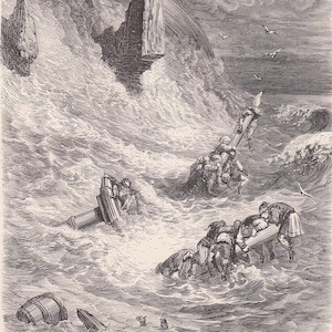 1870 GUSTAVE DORE Druck - "Strandung von Sindbad's Schiff" - Dore Wandkunst - Dore Gravur - 22 x 32 cm."