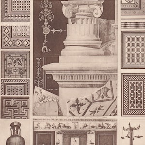 H. 1910 POMPEJI: FORUM TRIANGULAR & Verschiedene Motive - Römische Architektur Druck - Römisch Griechisch Geschichte - Geschenk Dekor - 24 x 30 cm