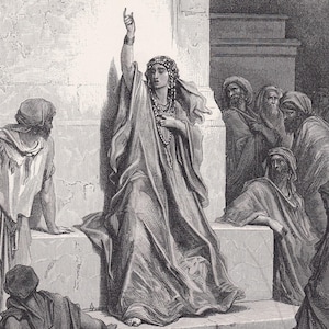 1870 GUSTAVE DORE Print - &quot;Deborah&quot; - Dore Wall Art - Antique Dore Engraving - 8.5 x 12.8 Inches