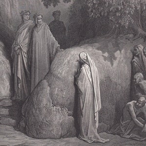 1870 GUSTAVE DORE Print - &quot;Dante and the Spirit of Forese&quot; - Dore Wall Art - Antique Dore Engraving - 8.5 x 12.8 Inches