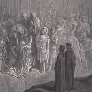 Grabado de Gustave Doré (1870): &quot;La viuda romana y el emperador Trajano&quot; - Arte mural de Doré - Grabado antiguo de Doré - 21,5 x 31,1 cm