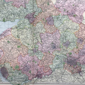 1895 Große SOUTH LANCASHIRE KARTE - Original Antike Landkarte - Bacon Map - Große Wandkarte - England County Map - Über 120 Jahre alt