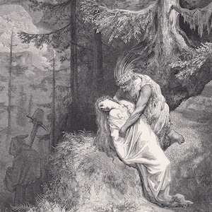 1870 GUSTAVE DORE Print - &quot;The Burial of Atala&quot; - Dore Wall Art - Antique Dore Engraving - 8.5 x 12.8 Inches