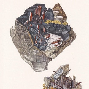 1968 RUTILE Print – Mineralny prezent ścienny – Mineralogiczny wystrój – Kamienie szlachetne – Sztuka naskalna w stylu vintage – Element – 7,5 x 10,6 cala