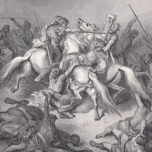1870 GUSTAVE DORE Druck - "Abishai rettet das Leben Davids" - Bibel - Dore Wandkunst - Antike Dore Gravur - 8,5 x 12,8 Zoll