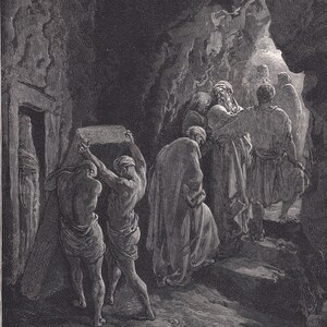 Grabado de Gustave Dore de 1870: &quot;El entierro de Sara&quot; - Arte mural de Dore - Grabado antiguo de Dore - 21,5 x 31,8 cm