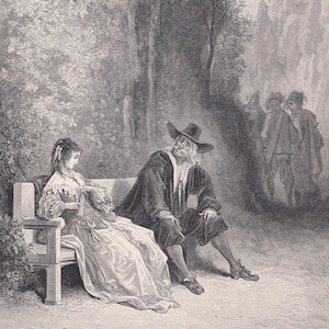 1870 GUSTAVE DORE Print - &quot;The Maiden&quot; - Dore Wall Art - Antique Dore Engraving - 8.5 x 12.8 Inches