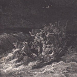 Grabado de Gustave Doré (1870): &quot;Jesús calma la tempestad&quot; - Arte mural de Doré - Grabado de Doré - 8,5 x 12,2 pulgadas