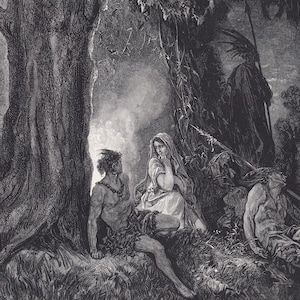 1870 GUSTAVE DORE Print - &quot;Chactas and Atala&quot; - Dore Wall Art - Antique Dore Engraving - 8.5 x 12.8 Inches