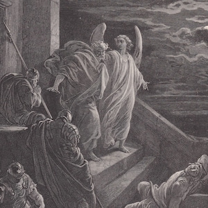 Grabado de Gustave Doré de 1870: &quot;San Pedro liberado de la prisión&quot; - Arte mural de Doré - Grabado de Doré - 8,5 x 12,2 pulgadas