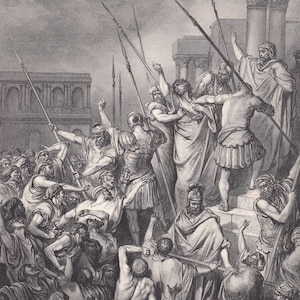 1870 GUSTAVE DORE Print - &quot;Saint Paul Rescued from the Multitude&quot; - Dore Wall Art - Dore Engraving - 8.5 x 12.8 Inches