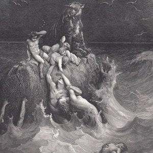 Grabado de Gustave Dore de 1870: &quot;El Diluvio&quot; - Arte mural de Dore - Grabado antiguo de Dore - 21,5 x 31,8 cm