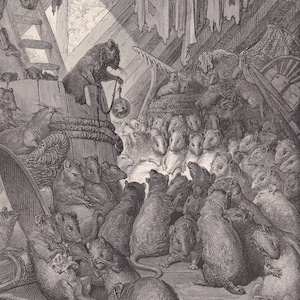 1870 GUSTAVE DORE Print - &quot;The Council Held by the Rats&quot; - Dore Wall Art - Dore Engraving - 8.5 x 12.8 Inches