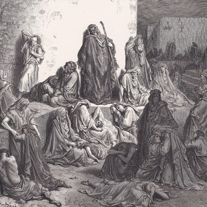 1870 GUSTAVE DORE Print - "The People Mourning Over Jerusalem" - Dore Wall Art - Antique Dore Engraving - 8.5 x 12.8 Inches