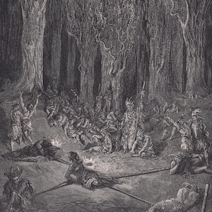 Grabado de Gustave Dore de 1870: &quot;Chactas cautiva&quot; - Arte mural de Dore - Grabado de Dore - 8,5 x 12,2 pulgadas