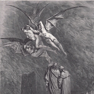 Grabado de Gustave Doré de 1870: &quot;Las Furias ante las Puertas de Dis&quot; - Arte mural de Doré - Grabado antiguo de Doré - 8,5 x 12,2 pulgadas