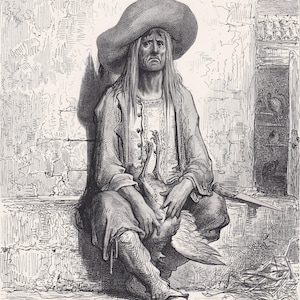 1870 GUSTAVE DORE Druck - "Die Henne mit den goldenen Eiern" - Dore Wandkunst - Antike Dore Gravur - 22 x 32 cm."