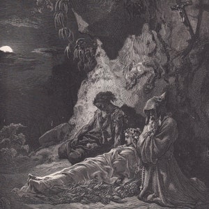Grabado de Gustave Dore de 1870: &quot;Luto a la luz de la luna&quot; - Arte mural de Dore - Grabado de Dore - 8,5 x 12,2 pulgadas