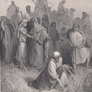 Grabado de Gustave Dore de 1870: &quot;Boaz y Rut&quot; - Arte mural de Dore - Grabado de Dore - 8,5 x 12,2 pulgadas