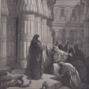 1870 GUSTAVE DORE Print - "The Egyptians Urge Moses to Depart" - Dore Wall Art - Dore Engraving - 8.5 x 12.8 Inches