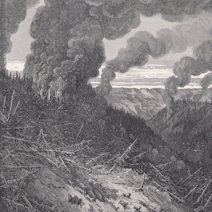 1870 GUSTAVE DORE Print - &quot;The Fire in the Forest&quot; - Dore Wall Art - Antique Dore Engraving - 8.5 x 12.8 Inches
