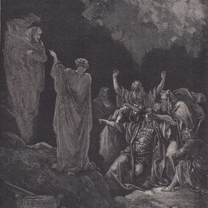 1870 GUSTAVE DORE Print - &quot;Saul and the Witch of Endor&quot; - Dore Wall Art - Dore Engraving - 8.5 x 12.8 Inches