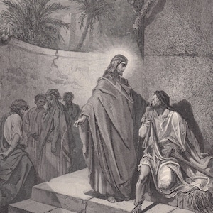 1870 GUSTAVE DORE Print - &quot;Jesus Healing the Man Sick of the Palsy&quot; - Dore Wall Art - Dore Engraving - 8.5 x 12.8 Inches