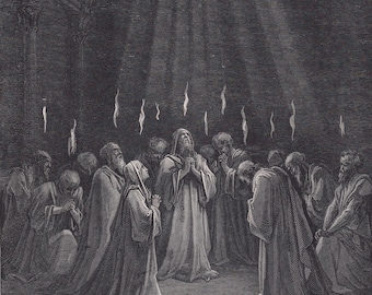 1870 GUSTAVE DORE Print - &quot;The Descent of the Spirit&quot; - Dore Wall Art - Antique Dore Engraving - 8.5 x 12.8 Inches