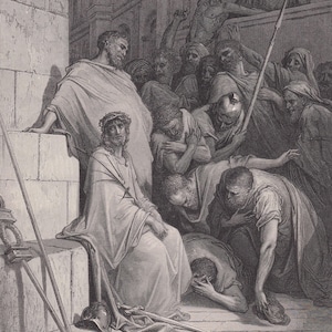1870 GUSTAVE DORE Print - &quot;Christ Mocked&quot; - Dore Wall Art - Dore Engraving - 8.5 x 12.8 Inches