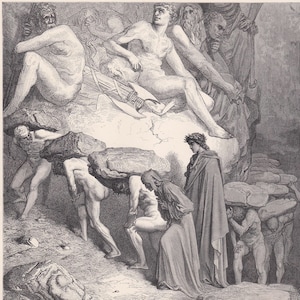 1870 GUSTAVE DORE Print - &quot;The Burden of Pride&quot; - Dore Wall Art - Dore Engraving - 8.5 x 12.8 Inches