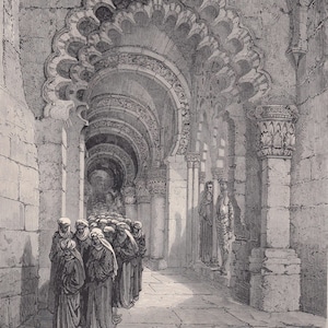 1870 GUSTAVE DORE Druck - "Die Mourners for Durandarte" - Dore Wandkunst - Dore Gravur - 22 x 32 cm."
