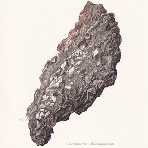 Wydruk MOSCHELLANDSBERGITE z 1968 r. – mineralny prezent ścienny – dekoracja mineralogiczna – kamienie szlachetne – skała – wydruk elementarny – 7,5 x 10,6 cala