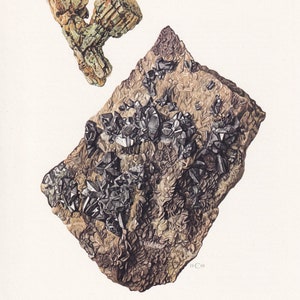 Wydruk BOURNONITE z 1968 r. – mineralny prezent ścienny – dekoracja mineralogiczna – kamienie szlachetne – sztuka naskalna w stylu vintage – element – 7,5 x 10,6 cala