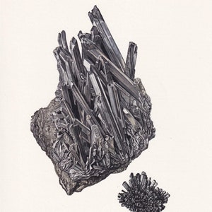 Druk STIBINE z 1968 r. – Prezent na ścianę z minerałami – Wystrój mineralogiczny – Kamienie szlachetne – Sztuka naskalna w stylu vintage – Element – 7,5 x 10,6 cala